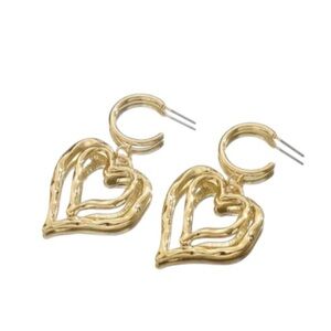 Double Heart Gold Tone C Hoop Earrings